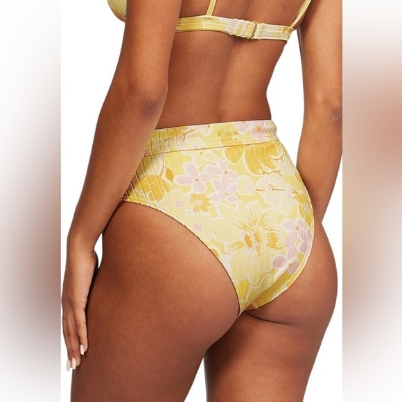 Billabong Make You Mine High Rise Yellow Flower Bikini Bottom - Picture 1 of 5